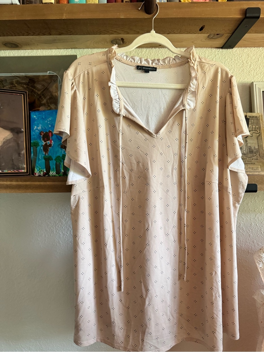 Adrianna Papell Tan Flutter Sleeve Blouse 3X